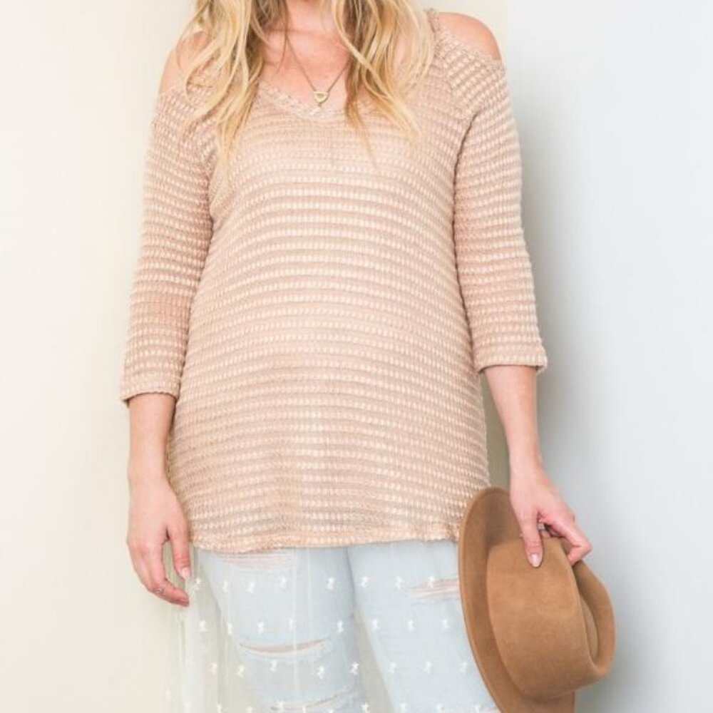 Hayden Cold Shoulder Tunic Top or Dress w/Lace Bottom Detail